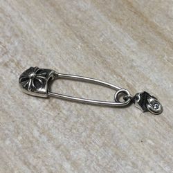 925 sterling SilverChrome Hearts Safety Pin Earring with Tongue Charm