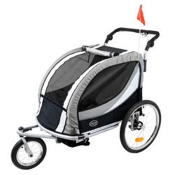 ClevrPlus Deluxe 3-in-1 Double 2 Seat Bicycle Bike Trailer Jogger Stroller for Kids Children | Foldable Collapsible w/Pivot Front Wheel
