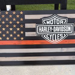 Custom Harley Davidson Wooden Flag