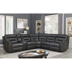 Costco Corry 6-piece Leather Power Reclining Sectional Sofa, Gray $450