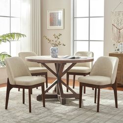 E231-Modern Dining Chairs Set of 4, Faux Leather Kitchen Chairs with Wood Legs, Upholstered Side Chair for Kitchen Dining Room, Beige