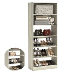 Unikito 25” Closet Organizer Systems, Freestanding Shoe Storage Shelves, Standalone Wood Shoe Racks, Heavy Duty Walk in Closet Tower for Bedroom, Entr