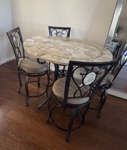 Round Marble Dining Table High Top With 4 Stools