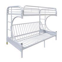 White metal frame bunk bed