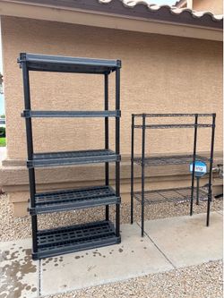 5-Tier Plastic ($50)and 3-Tier Wire ($35) Shelving Units