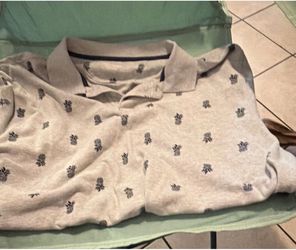 Old Navy Men's 2XL Gray Long Sleeve Collared Polo Shirt Pineapple Tropical