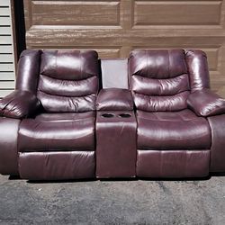 Ashley Furniture Leather Manual Reclining Loveseat Sofa/ Couch 