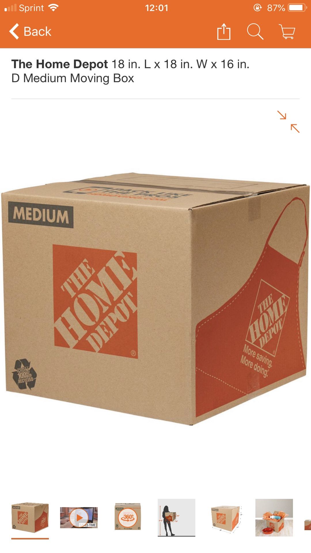 Homedepot moving box medium— set of 10