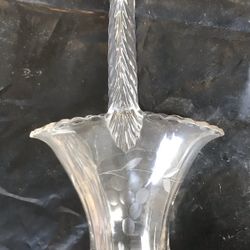 Crystal Flower/Bridal Basket With Grape Etching & Scallop Handle