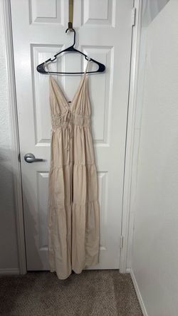 Beige Tiered Maxi Dress with Spaghetti Straps