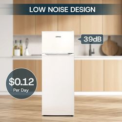 7.7 Cu.ft Top Freezer Refrigerator, 2 Door Top Mount Fridge Large Apartment Refrigerator with Freezer, BD75 White and