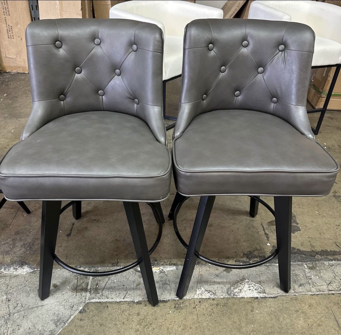 Counter Height Bar Stools Set of 2, 26" Swivel Faux Leather Upholstered Bar Stools with Backs and Me