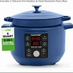 NutriChef
6 Quart Electric Dutch Oven | 1500W 5-in-1 Enamel Coated Cast Iron Pot with Stainless Steel Lid | Precise Temperature Control | Includes 2 S