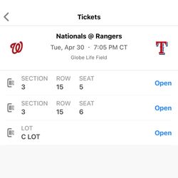 Tickets Ranger Vs Nationals & Parking Lot 