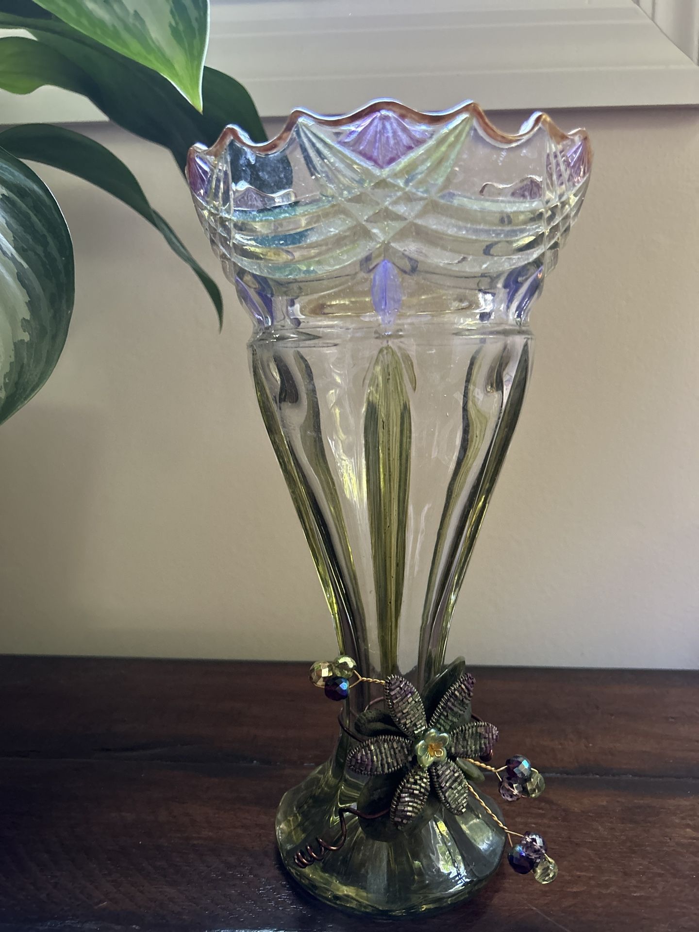 Elegant Hand Painted Monica Willard Green Crystal 