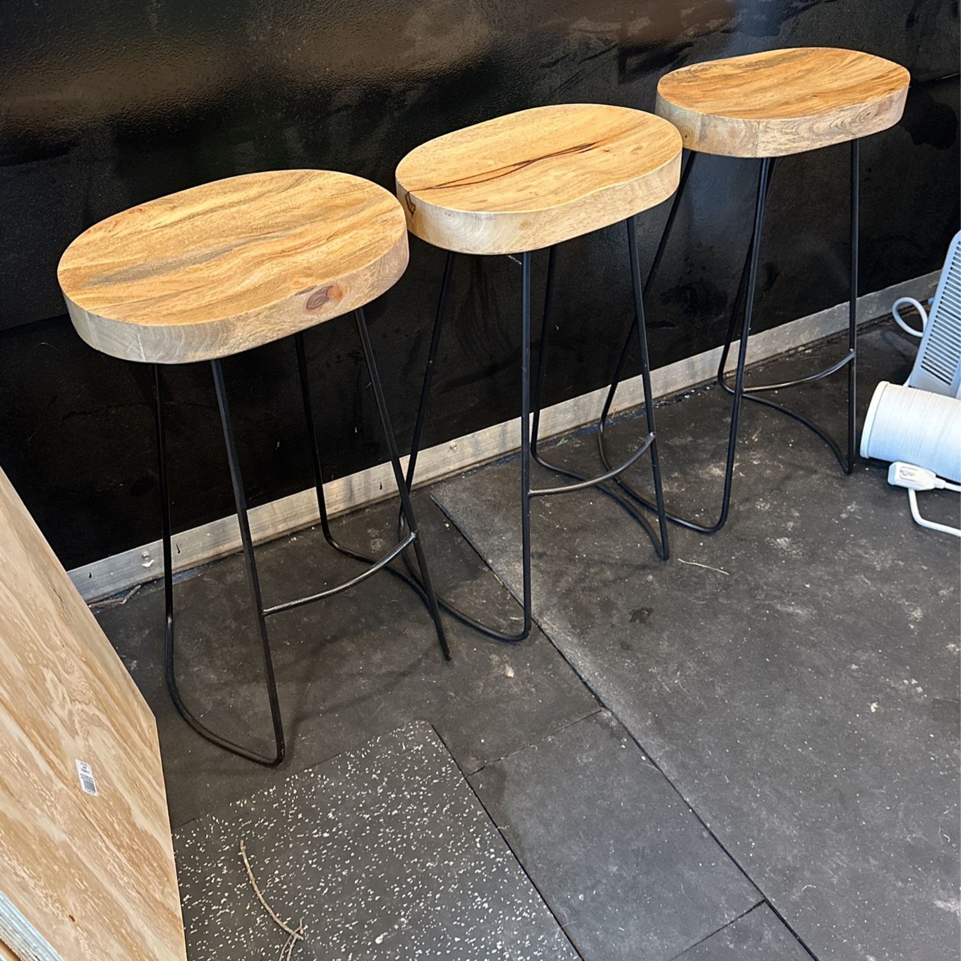 Three Wooden Bar Stools 