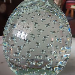 Vintage Clear Controlled Bubbles Art Glass Paperweight 3.5" Tall Glossy Surface