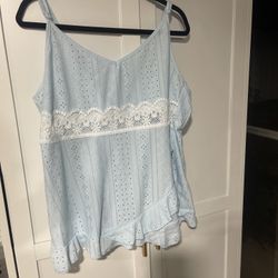 Light Blue Tank Top with Lace Detail 3XL Plus Size