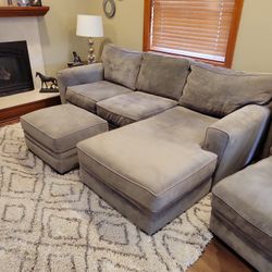 Microfiber Couch 3 Seat With Chaise Lounge And Ottoman Perfect Condition