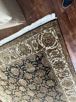 Hand Knotted Oriental Area Rug 8x10 Black Ivory Floral Persian Style Wool