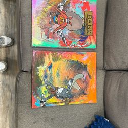 Two Hand painted abstract paintings Sheriff Biggs and Bank robber Yosemite Sam