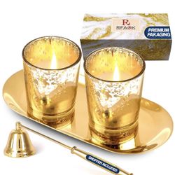 Gold Votive Candle Holders with Candle Tray and Candle Snuffer for Home Decor, Living Room Decor and Party Decorations, for Weddings, Birthdays, Hallo