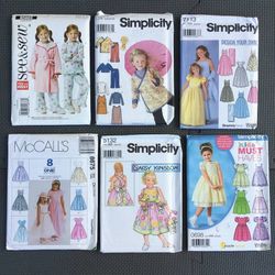 Lot of 6 Girl Kid Child Dresses and Sleepwear Sewing Patterns - All Uncut