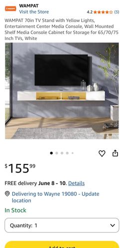 70in white floating TV console with LED