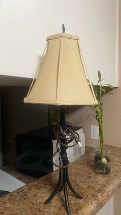Table Lamp with Bronze Base and Beige Shade