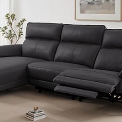 Brand New Black Top Grain Leather Power Reclining Sectional Sofa