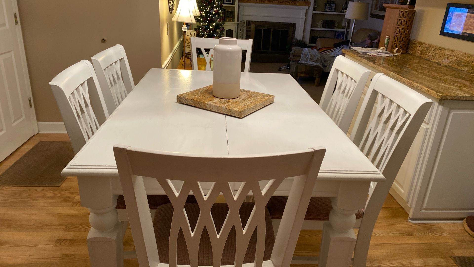 Very Nice And Pretty Counter Height White Wood Table; 6 Chairs