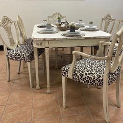 White Rustic Wood Table With Chairs!