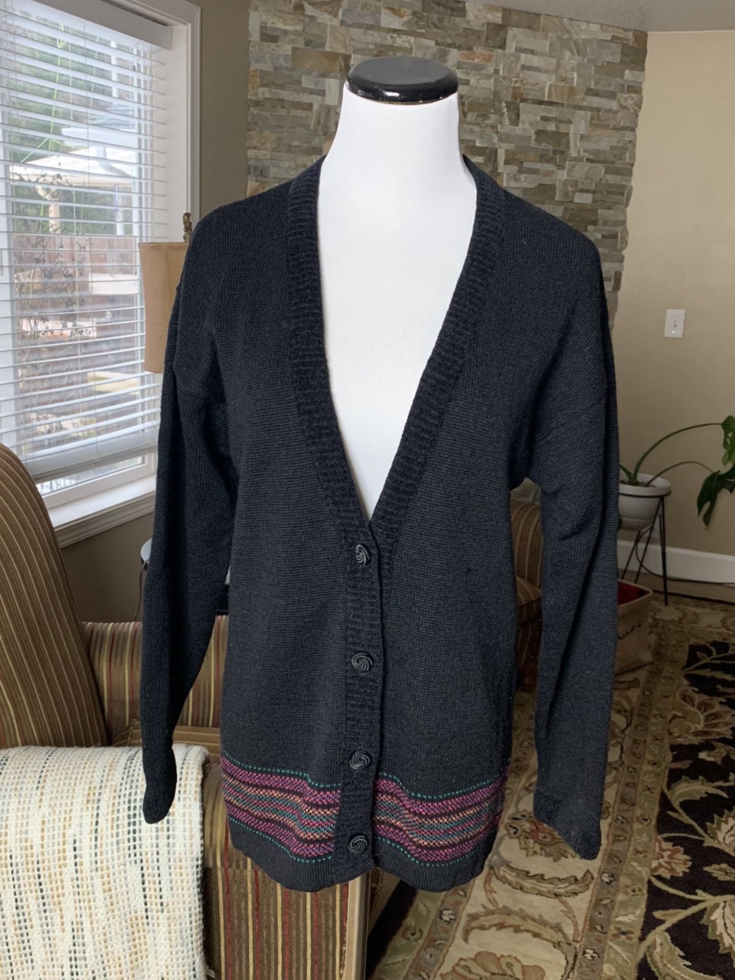 Pendleton Vintage 1980’s Black 100% Wool Cardigan