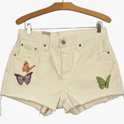 Levi's Women's 501 High Rise Denim Jean Cutoff Shorts Butterflies White Size-26