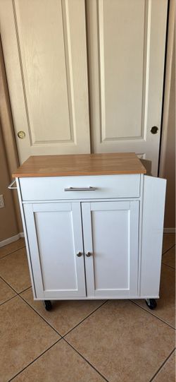 Brand new White Kitchen Cart with Wood Top