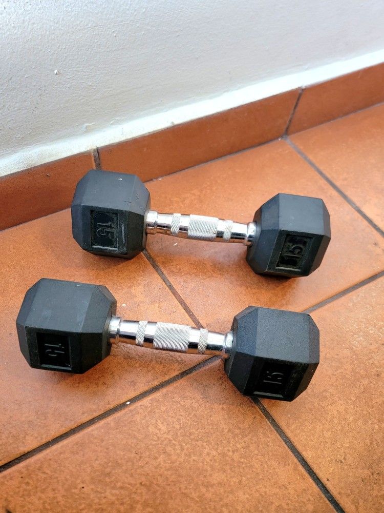 Tru Grit Fitness Hex Elite TPR Rubber Dumbbells 15 LB Set - Miami 33182