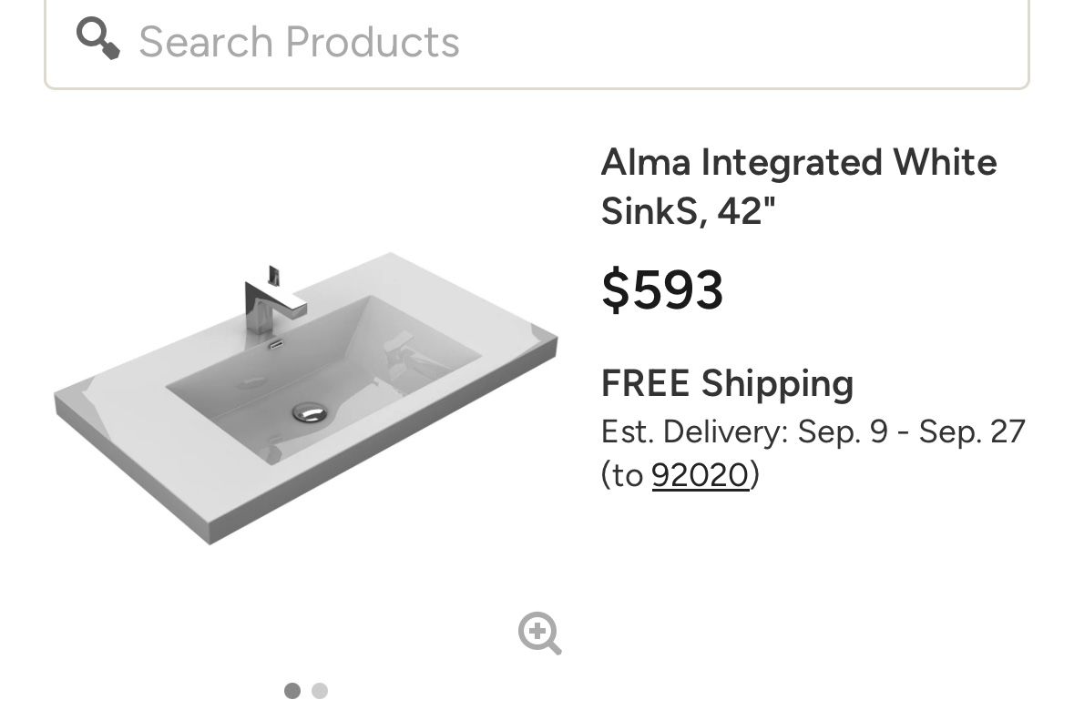 Alma Integrated White SinkS, 42"vanity top