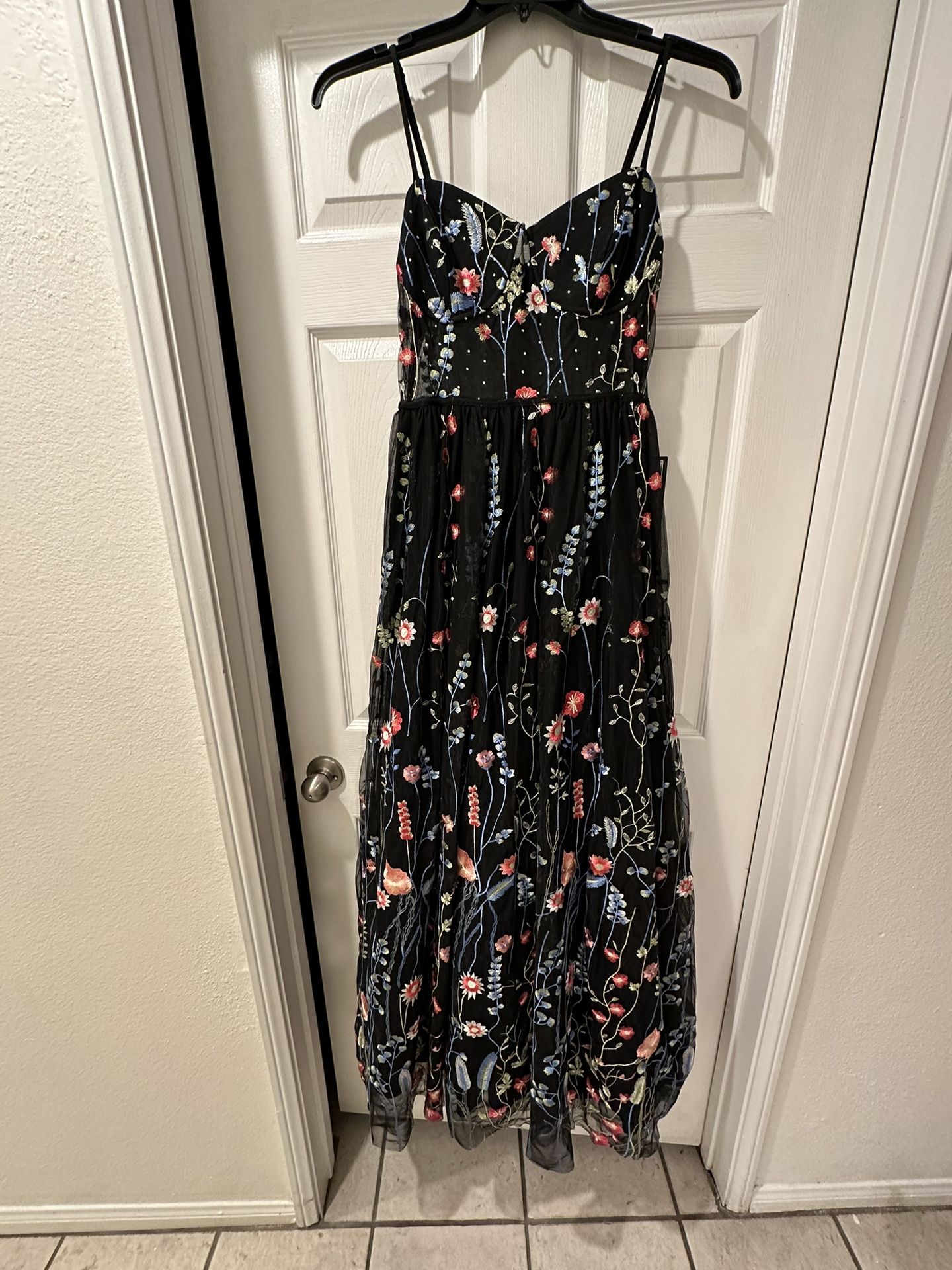 black floral prom dress