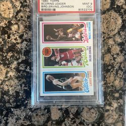 1980 Topps Scoring Leaders Rc Cards For Both The Great Magic Johnson And Another Goat In Larry Bird! But The Kicker Is U Get Dr J As Well Graded PSA 9