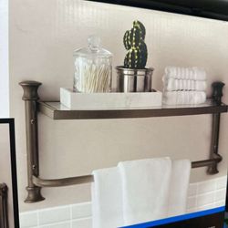 .Org Wall Shelf Organizer with Towel Bar Satin Nickel Finish