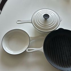 Le creuset pot and 2 pans 