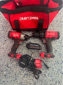 Craftsman 20-volt  Set with 1/4” impact driver, 1/2” drill, 1 - battery, charger and bag NEW