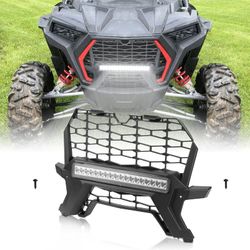 Black Waterproof UTV Front Grill Mesh with LED Light Bar for Polaris RZR XP 1000 2019-2023