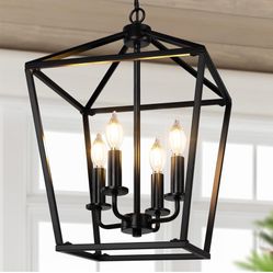 Farmhouse Chandelier 4-Light, Black Pendant Light Fixture 