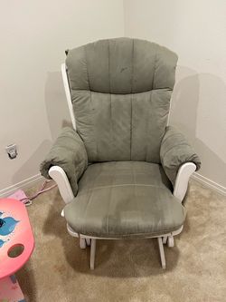 White Wooden Glider Rocking Chair with Grey Cushions