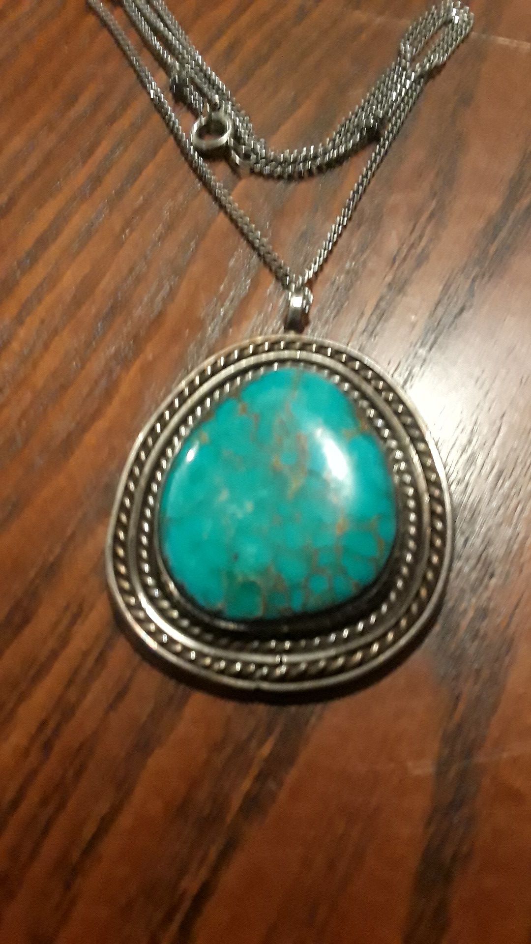 Absolutely Gorgeous Sterling Silver 925 Large Turquoise stone pendant with Sterling Silver 925 necklace.