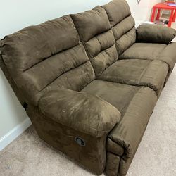 Ashley Manual Recliner Sofa 7 ft Brown