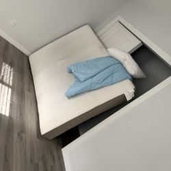 3 bed frame, 3 mattress,2 counter stools,2 bed side table and 2 bed side light 