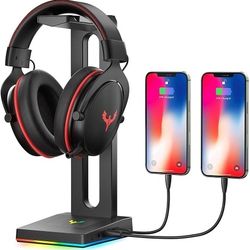 Blade Hawks RGB Gaming Headphone Stand with 3.5mm AUX and 2 USB Ports, Durable Headset Stand Holder for Bose, Beats, Sony, Sennheiser, Jabra, JBL, AKG