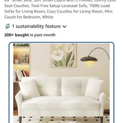 69” Small Loveseat Sofa with 2 Pillows – Comfy, Tool-Free Assembly, 700lb Capacity Mini Couch for Living Room or Bedroom, White